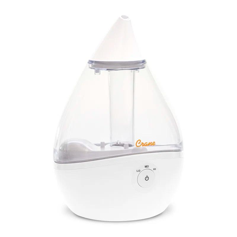 Crane USA Droplet Cool-Mist Humidifier with Vapor Tray, 0.5. Gal. - Clear & White