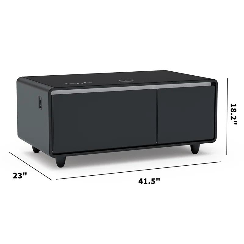 CRS APPLIANCES, Modern Smart Coffee Table with Built-in Fridge, Bluetooth Speaker, Wireless Charging, Touch Control Panel, USB Ports, Outlet Protection, Atmosphere light