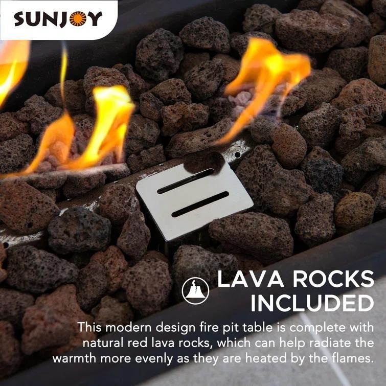 Sunjoy Sunjoy Rectangle Propane Fire Pit Table, Smokeless Outdoor Hidden Propane Tank Gas Fire Pit with Ceramic Tile Tabletop and Lava Rocks