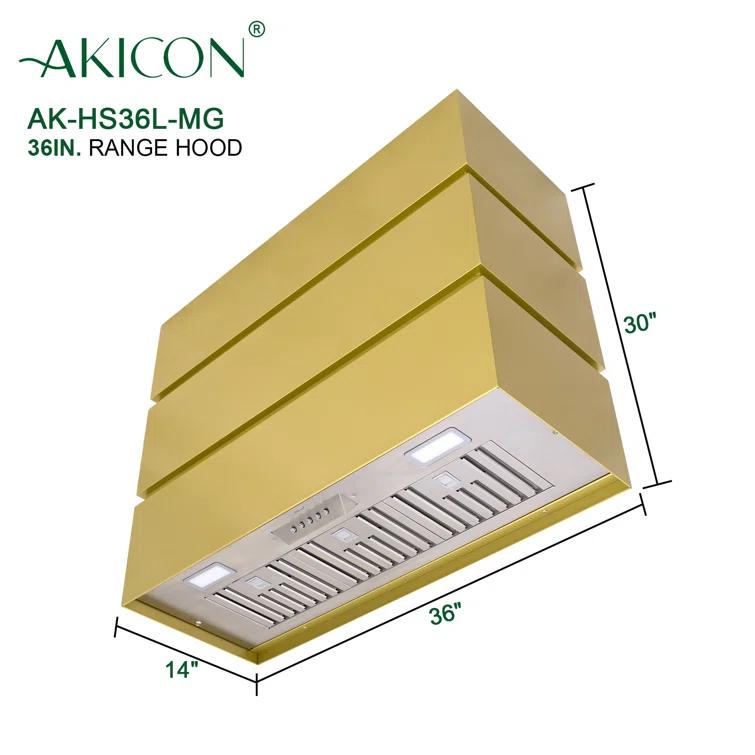 Akicon 600 CFM Wall Mount Range Hood Stainless Steel 3 Stacks Modern Box AK-HS36L-MG