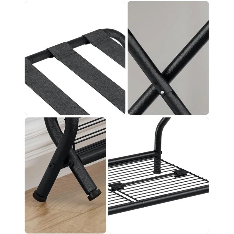 A Home Rack Set Of 2, Foldable Suitcase Stand With Storage Shelf, Metal Luggage Holder For Guest Room, Bedroom