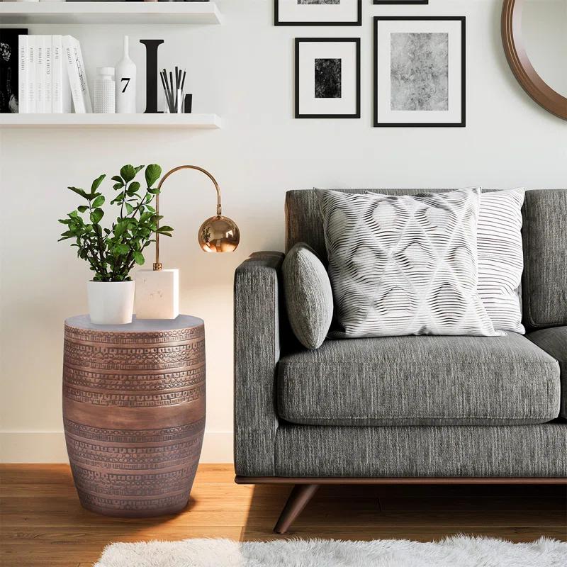 Dakota Fields Johnsen 15 in Large Iron Metal Drum Accent Side End Table