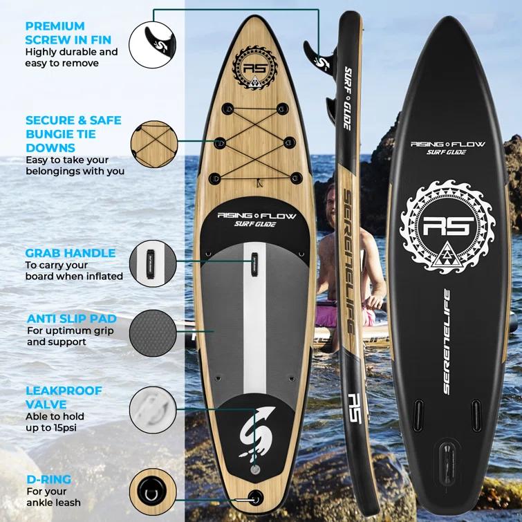 SereneLife Serenelife Inflatable Stand Up Paddle Board (6 Inches Thick) With Premium SUP Accessories & Carry Bag | Wide Stance, Bottom Fin For Paddling, Surf Control, Non-Slip Deck | Youth & Adult Standing Boat SLSUPB754