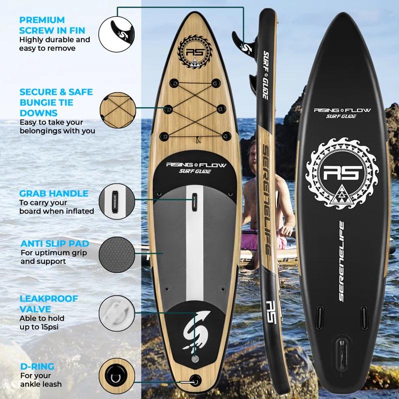 SereneLife Serenelife Inflatable Stand Up Paddle Board (6 Inches Thick) With Premium SUP Accessories & Carry Bag | Wide Stance, Bottom Fin For Paddling, Surf Control, Non-Slip Deck | Youth & Adult Standing Boat SLSUPB754