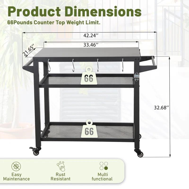GZMWON 3-Shelf Outdoor Grill Table, Grill Cart Outdoor With Wheels, Pizza Oven Table And Food Prep Table, Blackstone Table Grill Stand  Blackstone Griddle  Outside BBQ
