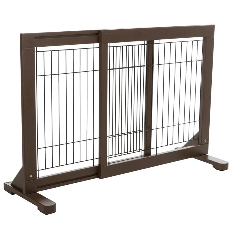 TRIXIE Adjustable Wooden Freestanding Pet Gate, 24" Tall Step Over, Expands to 42.5", Pet Barrier