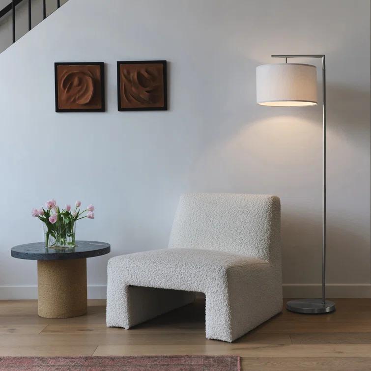 Montage Modern 60 in. Mid-Century Modern LED Floor Lamp with Fabric Drum Shade