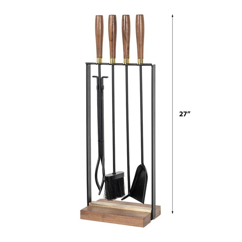 Country Living Walnut Grove 5 Piece Fireplace Tool Set in Black | Walnut Wood Handles