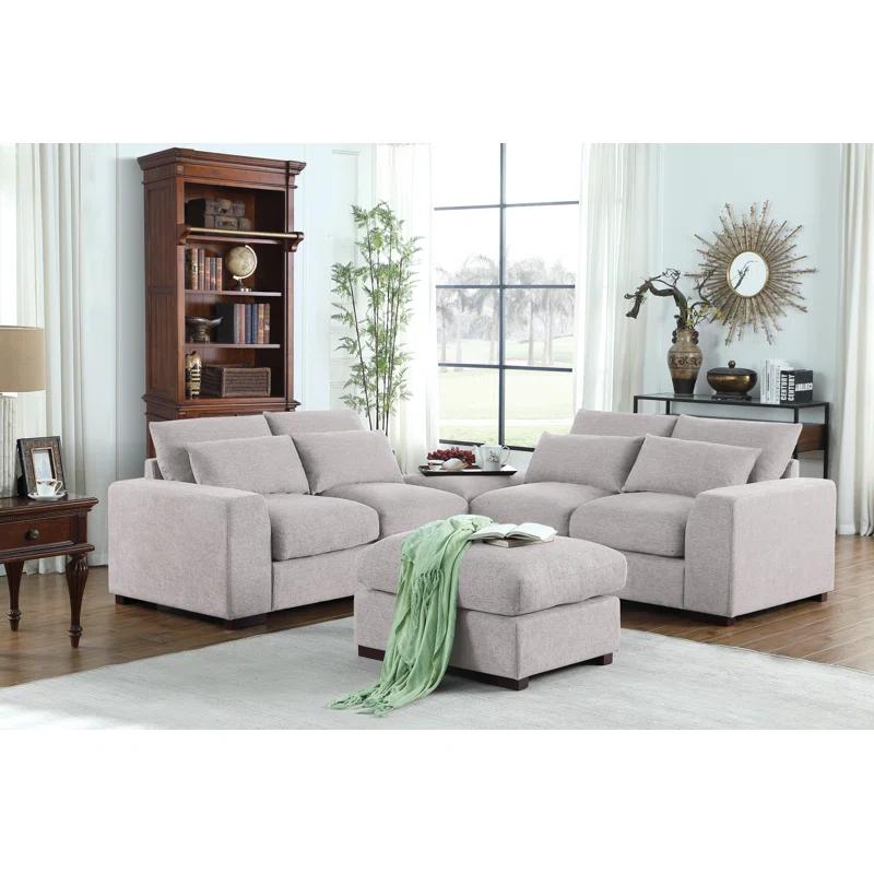 Biaggio Linen Blend Sectional with 2 Ottomans,Sectional Couch