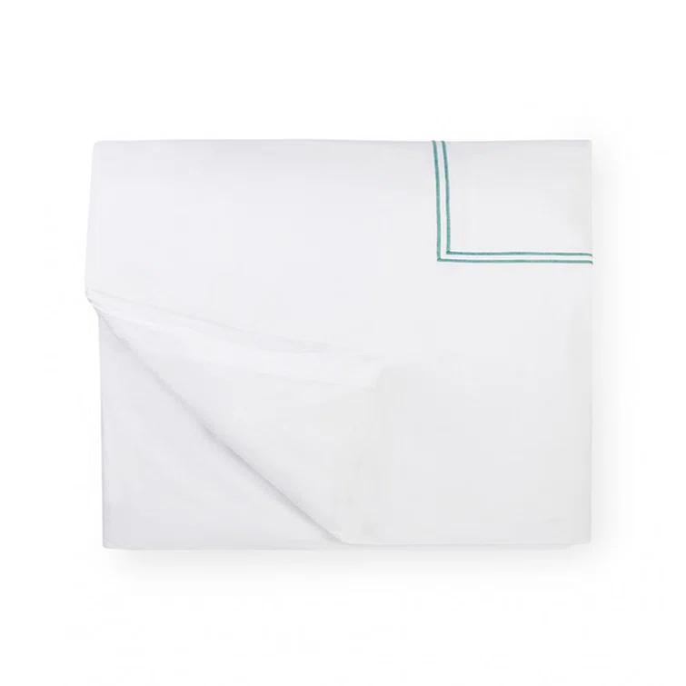 Italian Cotton Full/Queen Duvet Cover with Satin Stitching - White/Aqua
