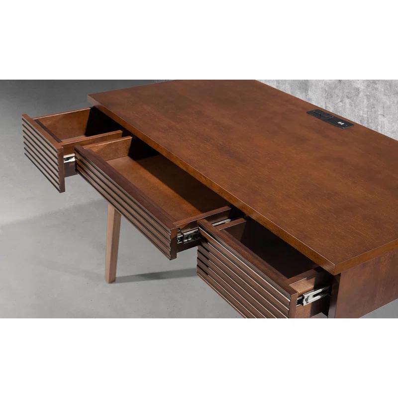 Furnitech Solid Wood Base Writing Desk with Power Outlet