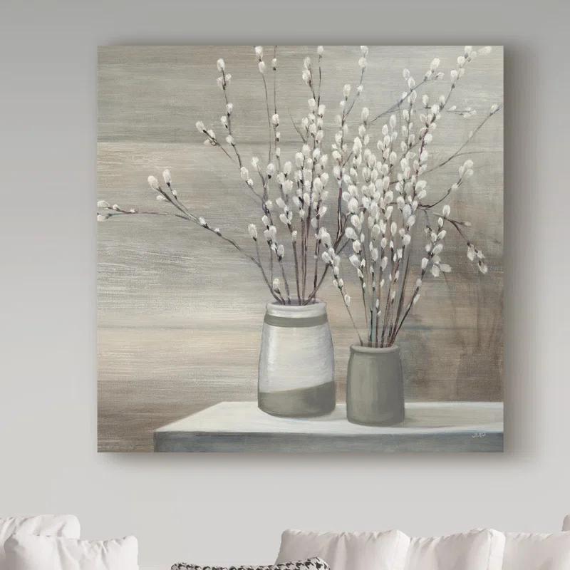 Trademark Fine Art " Pussy Willow Still Life Gray Pots Crop "