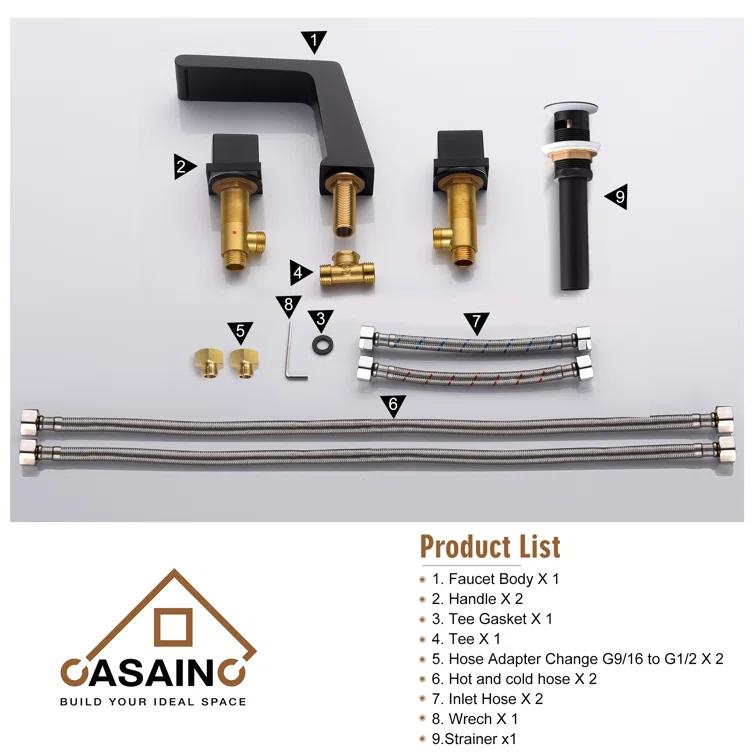 CASAINC Widespread Faucet 2-Handle Bathroom Faucet with 3 Holes and Pop Drain M1370-MB