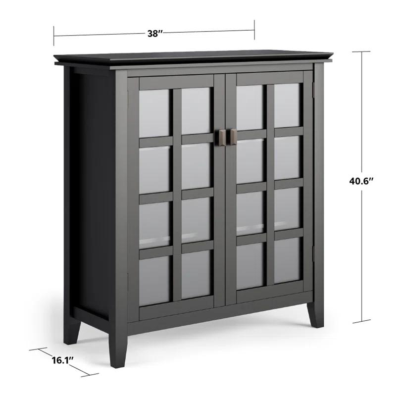 Simpli Home Artisan 38"W Solid Wood 4-Shelf Medium Storage Cabinet with Glass Doors and Adjustable Shelves