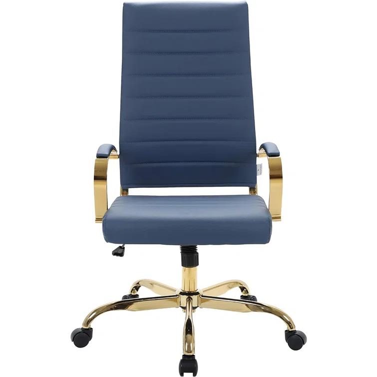 Everly Quinn Humairaa Leather Office Chair – Executive Task Chair with Swivel, Adjustable Height & Gold Base for Home Office or Conference Room