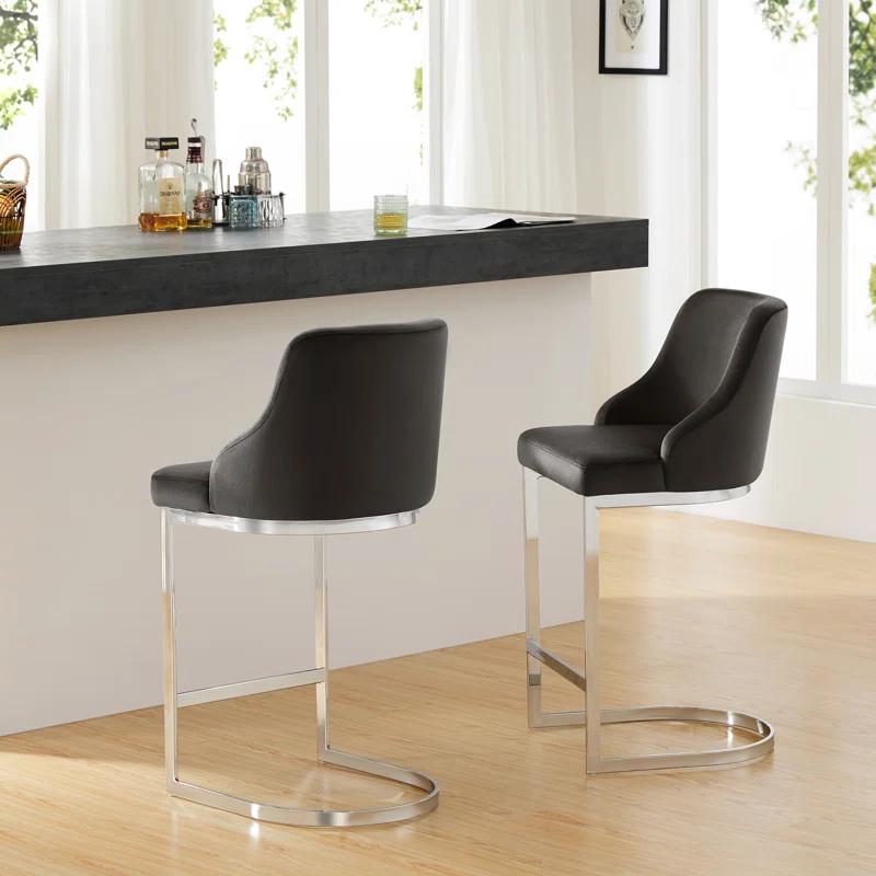 Orren Ellis Upholstered Bar Stool Upholstered Counter Stool with Metal Frame