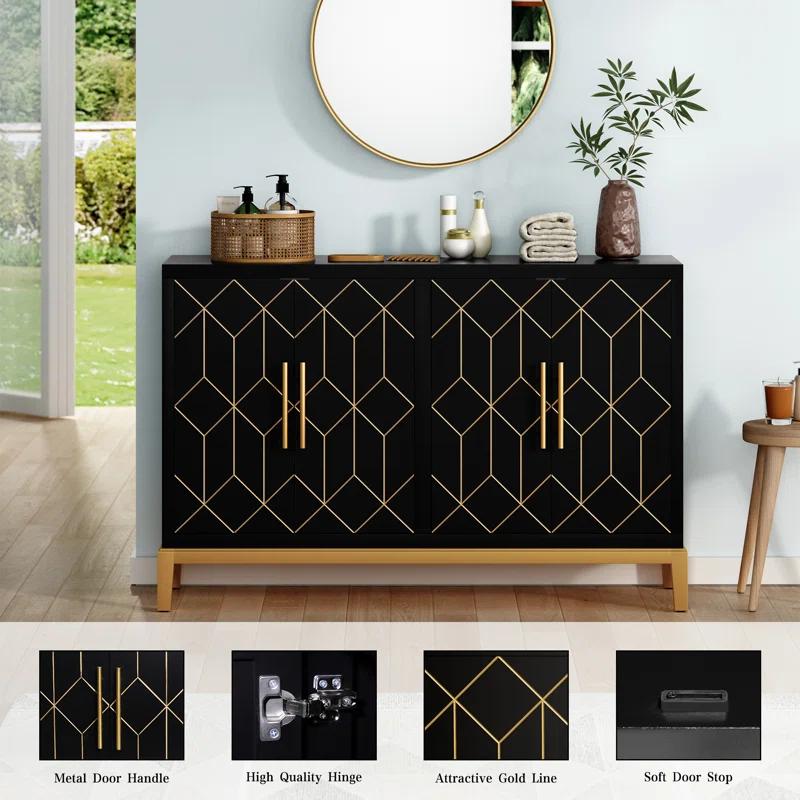Dieks 48" Sideboard Storage Cabinet with Gold Trim