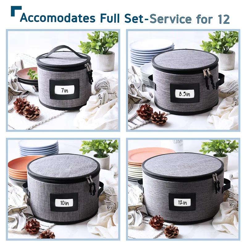8 Piece Fabric Dinnerware Storage Set with Felt Dividers Included