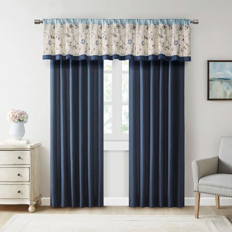 Serene Floral Embroidered 50'' W Window Valance