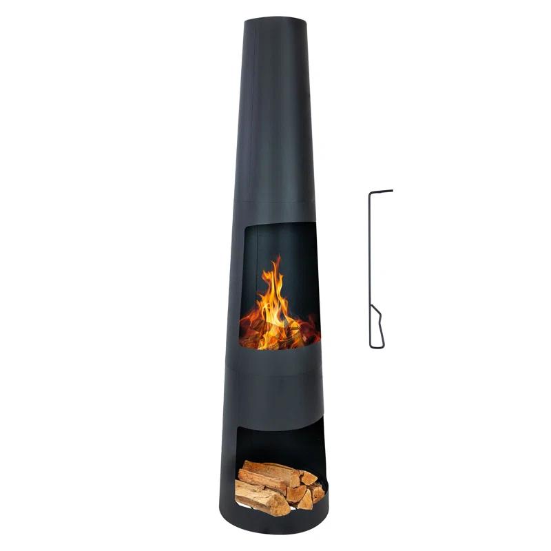 17 Stories 59" Black Finish Steel Outdoor Chiminea Fire Pit with Built-In Log Holder