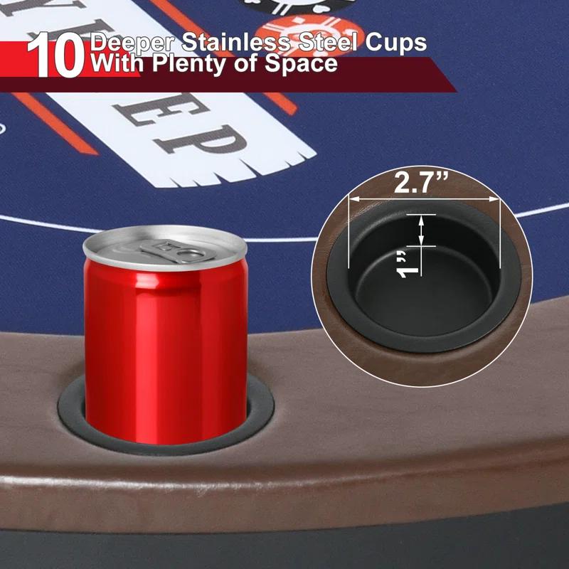 RayChee Poker Table 84'' 10-Player Foldable Poker Table, Portable Casino Leisure Texas Holdem Table with Padded Rails and Cup Holders