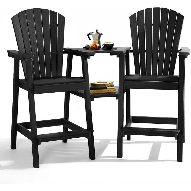 Rosecliff Heights HDPE Tall Adirondack Chair Set with Removable Double Trays (Set of 2)