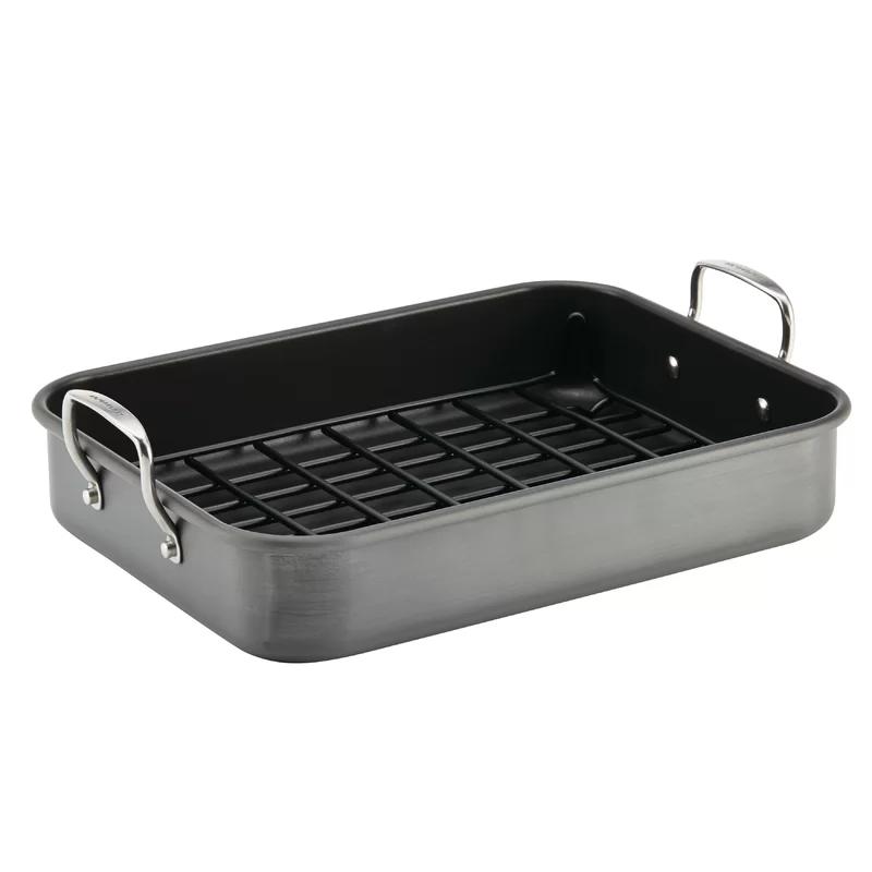 16" x 12" Nonstick Aluminum Roaster with Dual-Height Rack