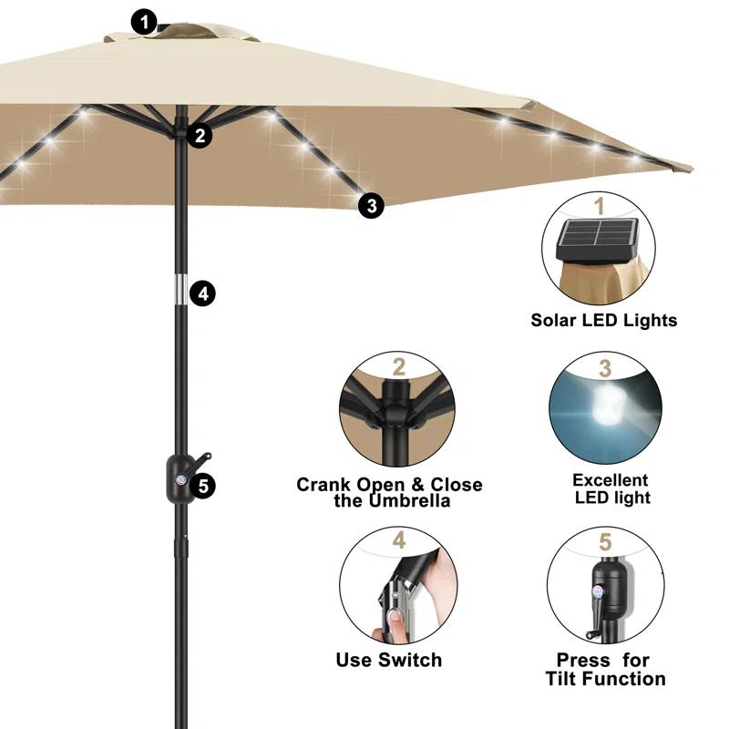 KUTIME Fruiteam 90'' Lighted Tilt Market Umbrella