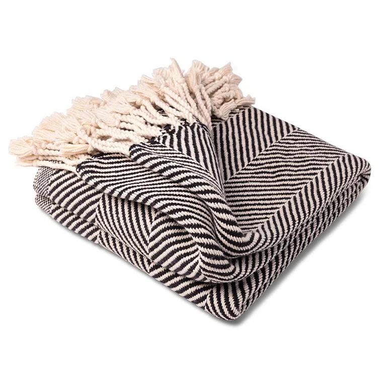 Faribault Mill Coastal Monhegan Cotton Throw With Fringe