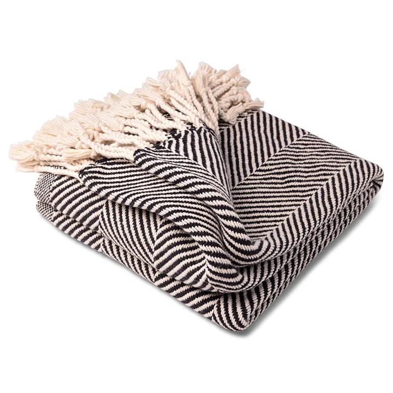 Faribault Mill Coastal Monhegan Cotton Throw With Fringe