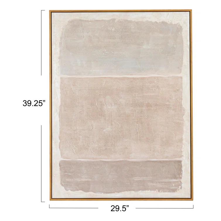 Taupe and Grey Abstract Canvas Painting with Firwood Frame