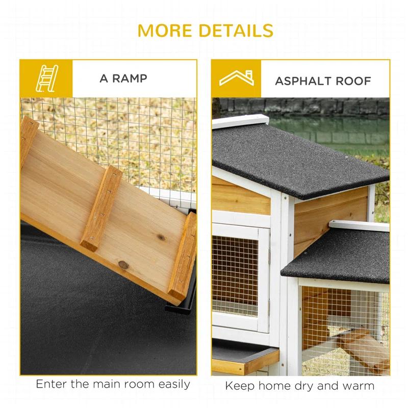 One Allium Way® 90.5" Wooden Rabbit Hutch Bunny Cage Pet Playpen House Enclosure with Double Side Run Boxes, No Leak Tray, Ramp, for Guinea Pig and Small Animals