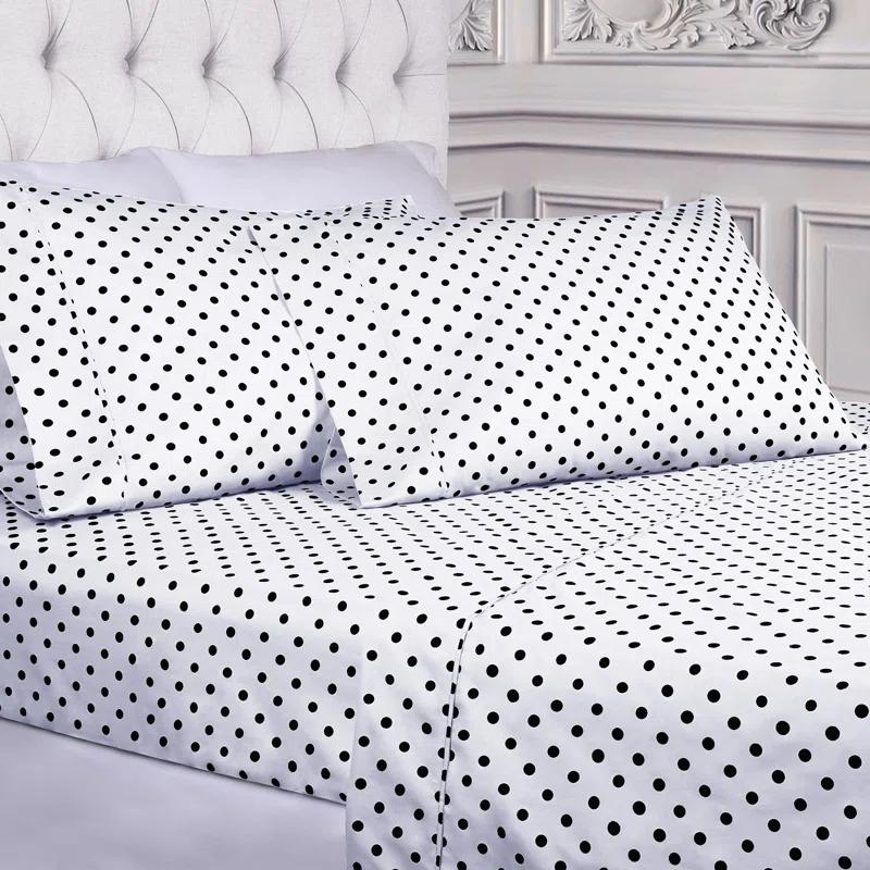 Superior Impressions Polka Dots 600 TC Cotton Poly Blend Deep Pocket Bed Sheet Set