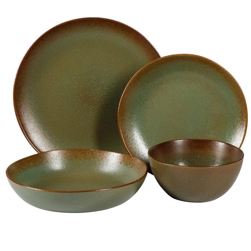 bloomhouse Palermo Sun 16 Piece Stoneware Reactive Glaze Plates and Bowls Dinnerware Set