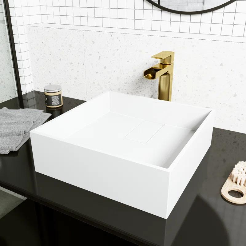 VIGO VG04021 Bryant 15" L x 15" W x 5" H Matte White Handmade Square Vessel Bathroom Sink