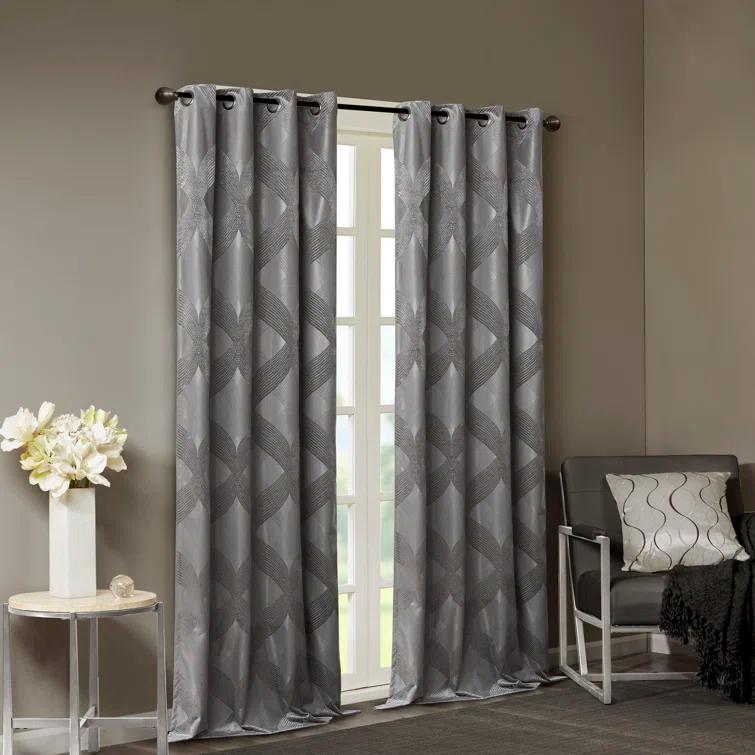 Madison Park Bentley Ogee Knitted Jacquard Geometric Total Blackout Single Curtain Panel