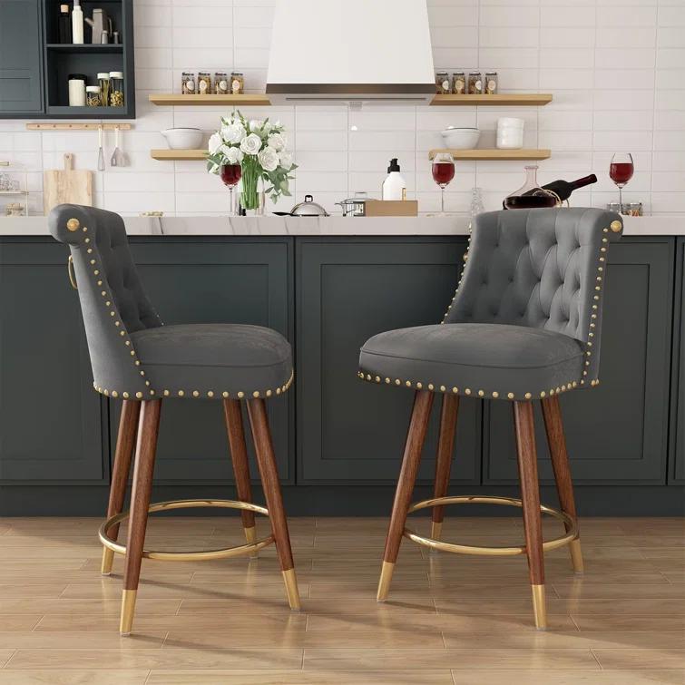 Everly Quinn Claymont Swivel 24 inch Counter Height Stools  (Set of 2) Upholstered Bar Stools with Back