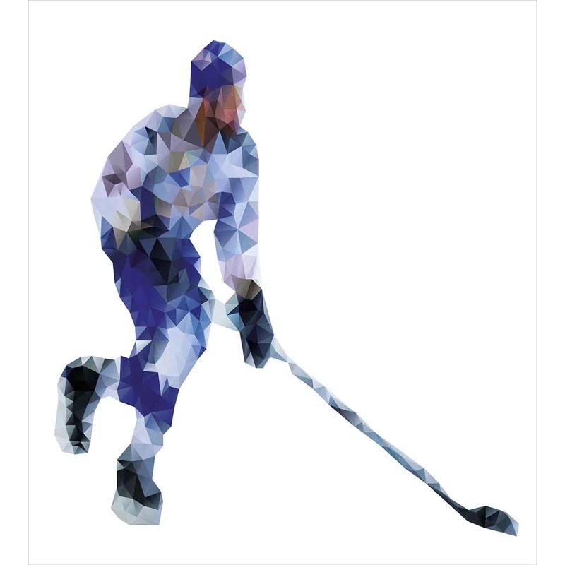 Ambesonne Modern Hockey Player in Fragmented Triangle Formes Winter Sports Hobby Design Duvet Cover Set