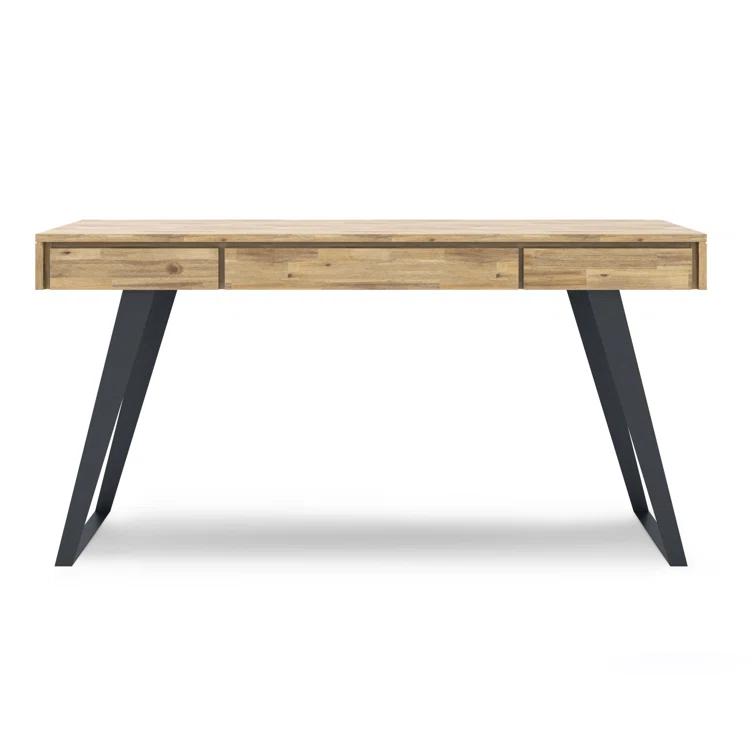Simpli Home Lowry Solid Acacia Wood Desk, Industrial Style with Keyboard Tray and 2 Drawers