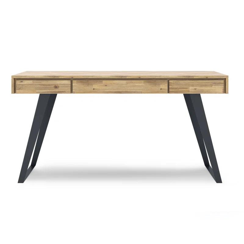 Simpli Home Lowry Solid Acacia Wood Desk, Industrial Style with Keyboard Tray and 2 Drawers