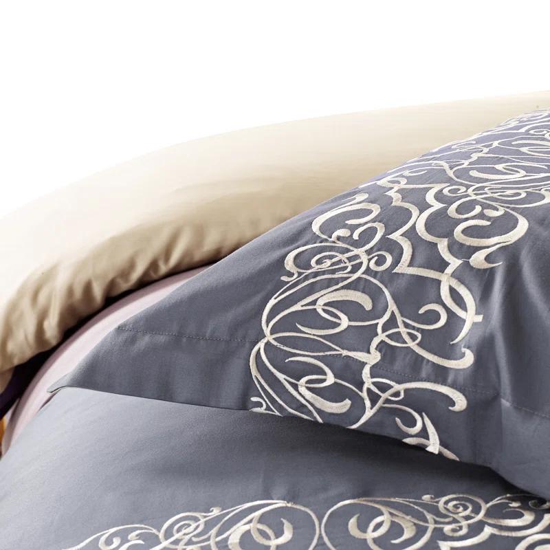 Superior Harrison Cotton Greek Key Embroidered 3 Piece Duvet Cover Set by Superior
