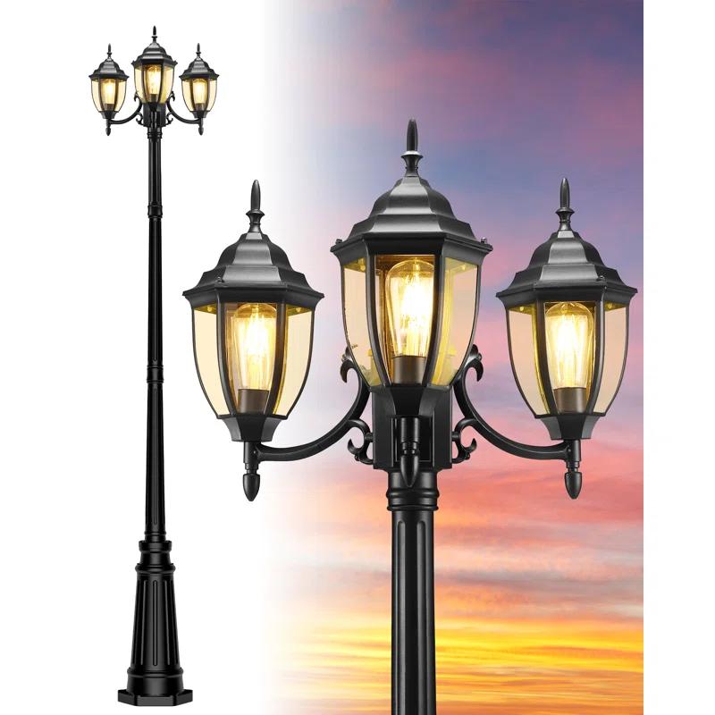 HONGKONG YEEZEN LIGHTING CO., LIMITED Lamp Post Outdoor Lighting, 3-Head Black Hard Wired Pole Light For Outside, E26 Base Maximum 100W (Bulb Not Included), Waterproof Street Light Fixture For Yard, Garden, Driveway (Classic)