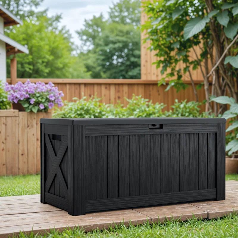 Hokku Designs Waterproof 120 Gallon Large Outdoor Indoor Patio Storage Deck Box , Outside Storage Bin for Cushion Pillows, Towels, Garden Tools