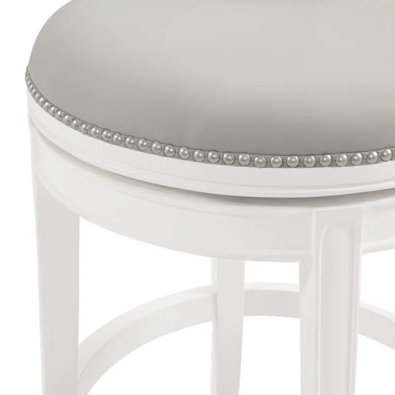 Alaterre Hanover Swivel Counter Height Bar Stool, 26-Inch Seat Height, White and Gray, Solid Rubberwood Frame with Faux Leather Upholstery, Nailhead Trim, Memory Return Swivel Mechanismv