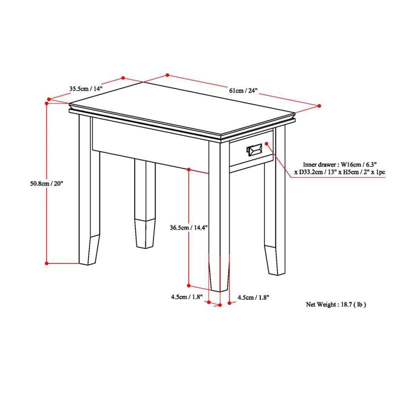Simpli Home Artisan Solid Wood Transitional Narrow Side Table with Drawer
