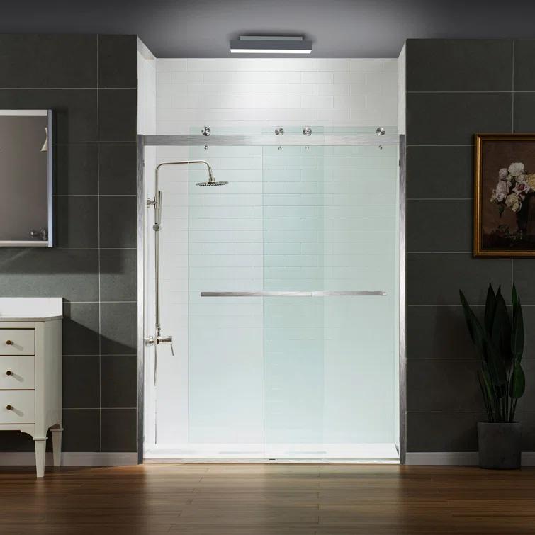 WoodBridge 56-60x76" Double Sliding Shower Door with 3/8" Thickened Upgrade Tempered Glass | Stainless Steel Hardware | Safe, Explosion-Resistant, Clear & Stylish, Sturdy & Durable  SDD6076-B