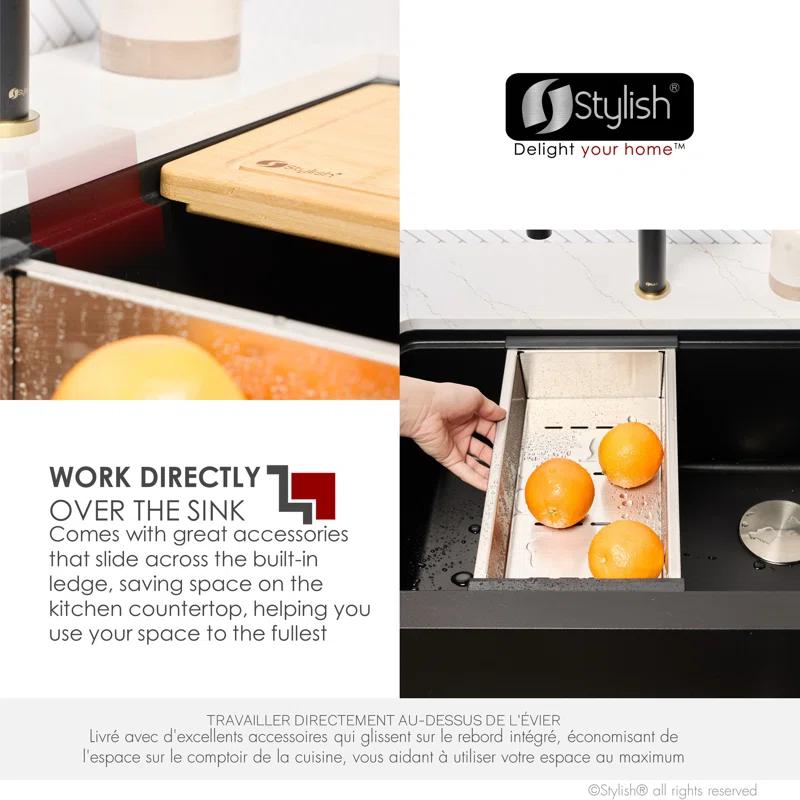 STYLISH S-830WN Pietra STYLISH 30 inch Undermount Workstation Single Bowl Composite Granite Apron Kitchen Sink