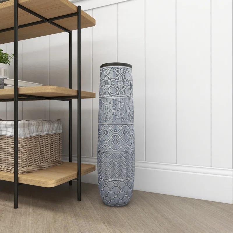 Bungalow Rose Ceramic Slim Engraved Patterned Decorative Gray Vase