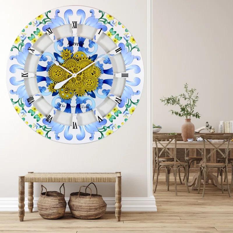 The Gears Clock Wall Clock Oversized 36" for Living Room with Real Moving Gears Italy Style