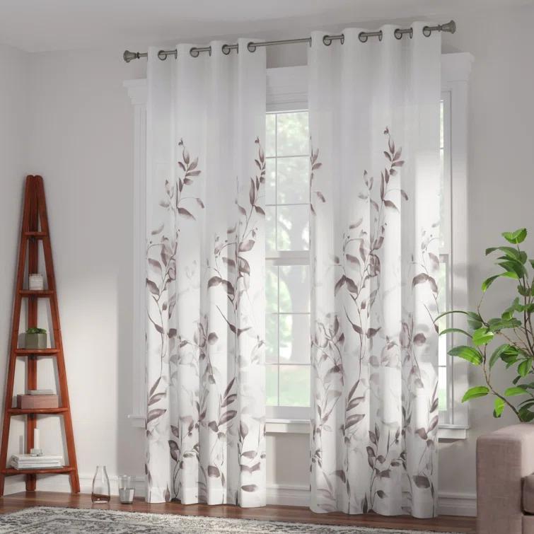 Madison Park Cecily Floral Printed Burnout Sheer Grommet Single Curtain Panel